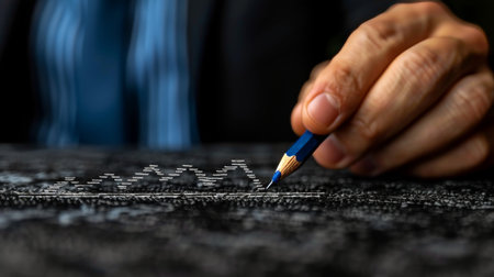 A businessman draws a line to emphasize the increase from 2022 to 2023 for a Merry Christmas and...