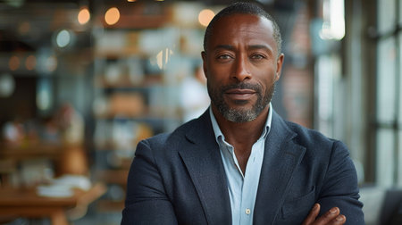 African-American business leader looking at camera while at work