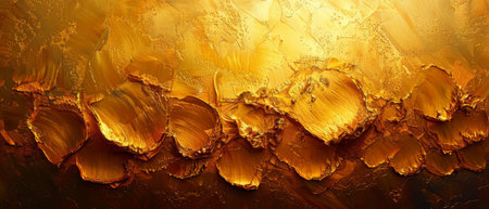 A golden texture abstract art print. Freehand oil painting. The artist brushes the paint on the...