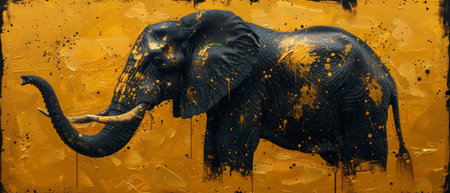 Prints, wallpapers, posters, cards, murals, rugs, hangings, wall art. Abstract oil painting art. flowers, leaves. Animal prints, elephants, zebras, horses, sprinkle paint on paper. Shiny goldenの写真素材