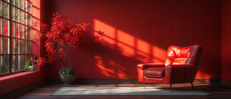 Three-dimensional rendering of a red living room concept. All is red.の写真素材