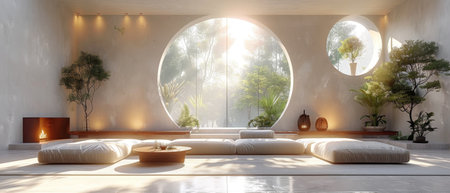 Living room rendered in 3D.