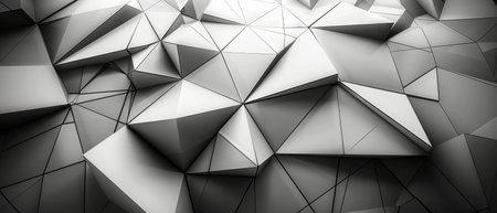 An abstract black and white background. Lines and triangles. 3D effect. Gradient. Dark grey, silver....