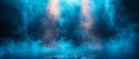 The blue background of the abstract image has lines, spotlights, neon light, and a night view.