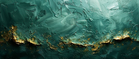 Golden brushstrokes. Textured background. Oil on canvas. Modern Art. Floral, green, gray,...