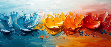 Background with abstract painting. Golden brushstrokes. Textured background. Oil on canvas. Modern Art. Flowers, flowers, plants, wallpapers, posters, cards, murals, rugs, hangings, prints, wall art.の写真素材