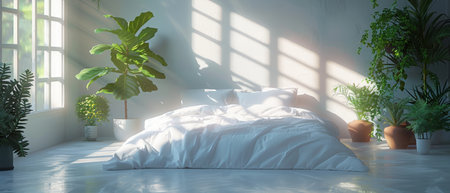 Bright interior - bedroom, 3D renderの写真素材