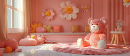 3D rendering of a beautiful childrens room. Bed and tableの写真素材