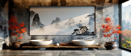 An empty frame mockup in an interior with objects in 3Dの写真素材