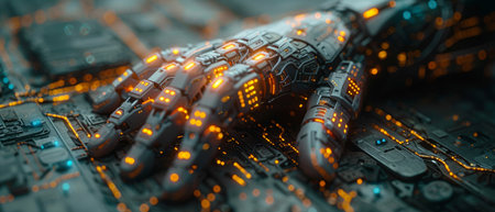 An individual using the technology smart robot AI to generate images, write code, and analyze data using technology smart robot AI, such as using the website or software technology AI to help andの写真素材