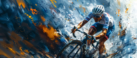 The action of a professional road bicycle racerの写真素材