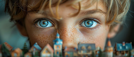 Viewing a dollhouse from a boys perspectiveの写真素材