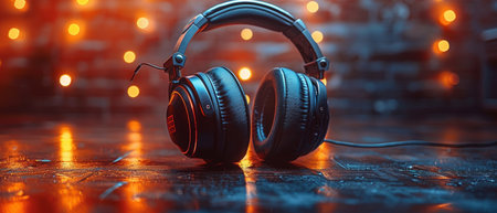 Listening to music while wearing headphones. Concept of music love.