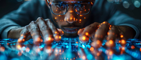 Concept of the future of security and password control through fingerprints in an immersive technology future with cybernetic, business applications.の写真素材