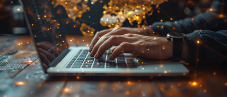 Man working remotely at home. Concept of remote work or networking. Global business network....