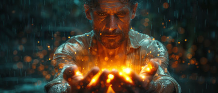 The man is holding an object