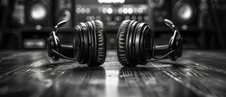 An illustration of headphones used for listening to music. The concept is to love music.の写真素材