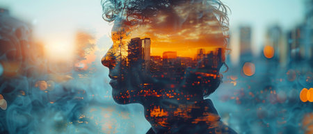 This double exposure shows modern technology as a conceptの写真素材