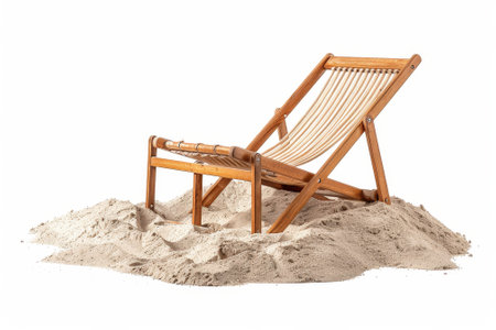 A beach chair on white sand isolated