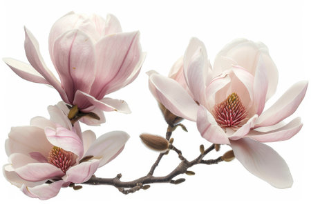 Isolated magnolia flower bouquet on white background.の写真素材