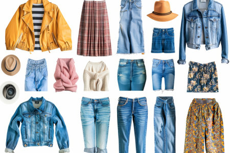 Collage of white background with womens clothing