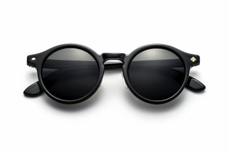 Black sunglasses with a white background, top view, isolated on whiteの写真素材
