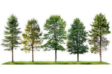 On a white background, we see a collection of isolated tall trees