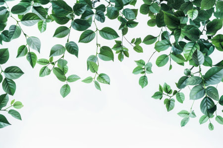 For design and decoration, green leaves and branches on white background represent abstract texture environment nature love earthの写真素材