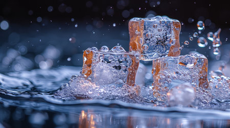 Refreshing Ice Cubes In Splashing Water