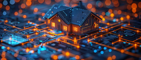 Setting up the IOT phone application for smart homes. Developing scenarios for operation of smart homes. Engineering and coding on a laptop for IOT devices in Smart Homes networks.の写真素材