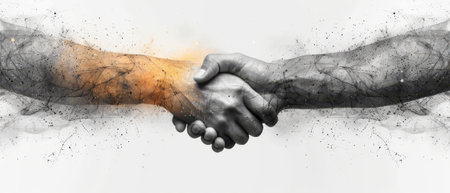 Origami abstract brotherly handshake. Starry sky with stars and the universe. Business template...