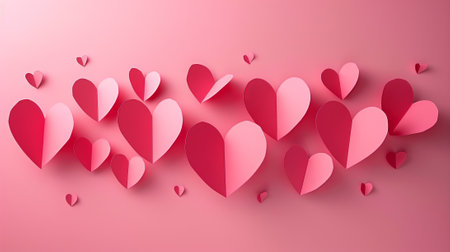 Paper cut heart Valentines Day card with pink background.