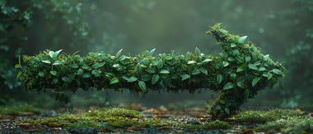 Green plants cover the arrow in front of a green background