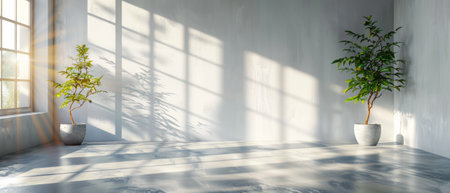 A white backdrop is set against a grey wall in the room.の写真素材