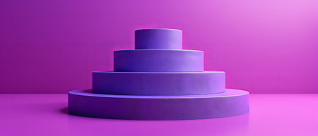 In 3D, we show the concept of a double cylinder pedestal on an empty background for product display on a purple colour. This is a mockup illustration in 3D.の写真素材