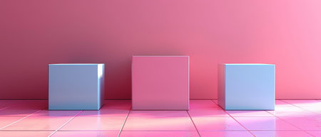The award podium consists of three different sized pastel square shapes against a pink background.