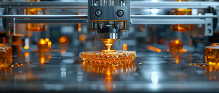 3D plastic printer for work, during 3D printing.