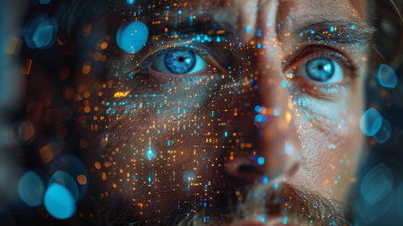 Featured image is a portrait of a businessman with a digital interface. A concept that uses Face ID...