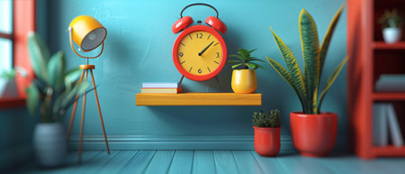 Checkmark in date and bell notification in 3D. Meeting reminder planner. Daily work done with tick. Mark every day. Cartoon creative icon design isolated on blue background.の素材