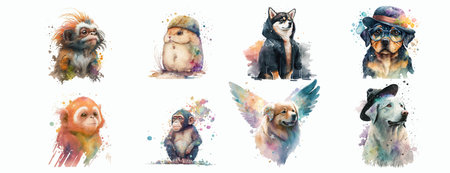 Artistic Watercolor Collection of Animals: A Set of Beautifully Crafted Paintings Featuring Various Species in Artisticのイラスト素材