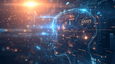 The concept of artificial intelligence. Deep learning. GUI (Graphical User Interface).の素材