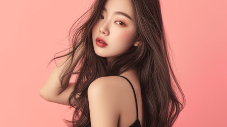 Concept of beauty for a young Asian woman. Hair care and cosmetics.の素材