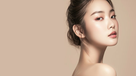 A young Asian womans concept of beauty. Skin care and body care.の素材