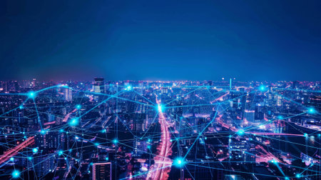 Telecommunications. Smart city concept. 5G. IoT (Internet of Things).の素材