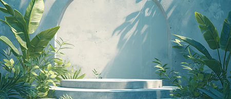 For Empty show for packaging product presentation. Mockup of a pedestal with natural stone and concrete.の素材