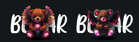 Adorable Illustrated Bears with Vibrant Wings: A Cute and Colorful Artwork for Childrenâs Books, and Moreのイラスト素材