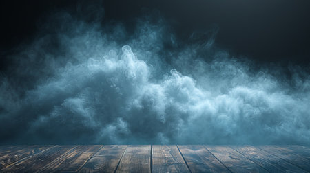 Dark Smoke And Mist Over Wooden Table - Abstract and Defocused Halloween Backdropの素材