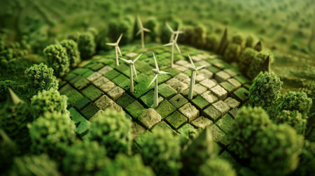 A sustainable development concept based on renewable energy. Green business concept with a reduced CO2 emission level. Renewable energy-based green business can reduce climate change and globalの素材