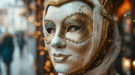 Carnival Party - Venetian Mask Defocused Bokeh Lights And Shiny Streamers - Masquerade Disguiseの素材