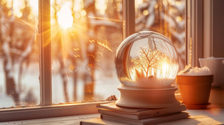 A defocused background with an abstract snowglobe in eve nightの素材